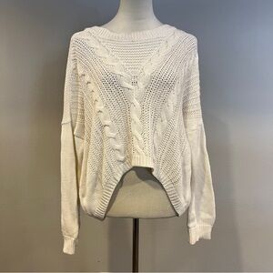 Express Cream white Cable Knit oversized hi-low Sweater‎